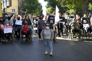 group of disabled activist in a protest march